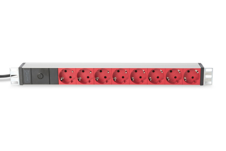 Пристрій розподілу електроживлення DIGITUS 1U, 8xSchuko red, 10A, 250V, запобіжник, вилка C14 - фото 2