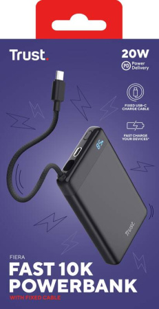 Акумулятор портативний літій-іонний power bank Trust Fiera, 10000мА·год, 2хUSB-C, 20W, PD/QC 3.0, чорний - фото 12