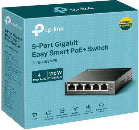 TP-Link Комутатор TL-SG105MPE 5xGE (4xPoE), 120Вт, WebSmart - фото 5