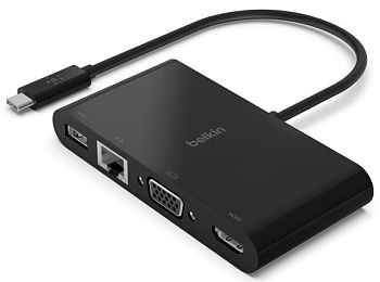 Belkin Адаптер USB-C - Ethernet, HDMI, VGA, USB-A, black Belkin Адаптер USB-C - Ethernet, HDMI, VGA, USB-A, black