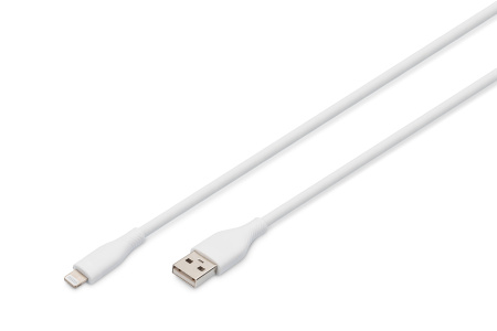 Digitus Кабель USB-A > Lightning заряджання/синхронізації, 2м, USB 2.0, 12W, силіконовий, білий - фото 1
