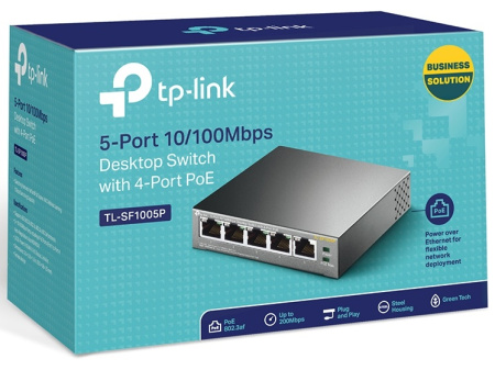 Комутатор TP-LINK TL-SF1005P 5xFE (4xPoE), 56Вт, Некерований - фото 5 Комутатор TP-LINK TL-SF1005P 5xFE (4xPoE), 56Вт, Некерований - фото 5