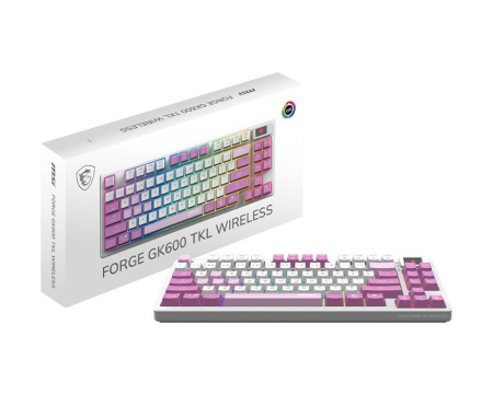Клавіатура механічна MSI FORGE GK600 TKL W VIOLET UA 83key, mechanical Linear, USB-A, Wireless, Bluetooth, EN/UKR/RU, RGB, фіолетовий - фото 5