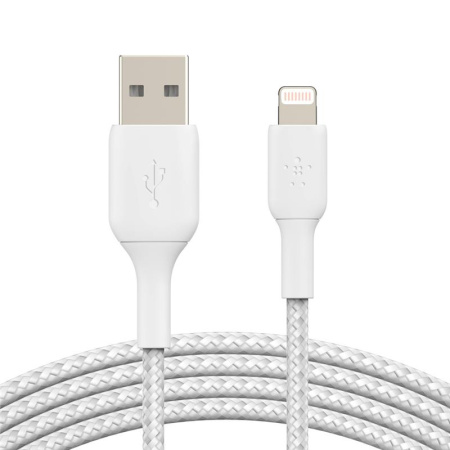 Кабель USB-A > Lightning заряджання/синхронізації Belkin 1м, 12Вт, плетений, білий - фото 1