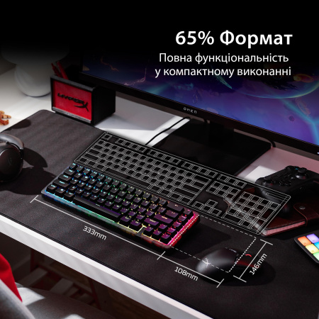 Клавіатура механічна HyperX Alloy Origins 2 65key, Red, USB-A, Hot-Swap, EN/UA, RGB, чорний - фото 10