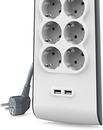 Belkin Подовжувач-фільтр мережевий 8хТип F, 3x1.5мм кв, 16А, 2xUSB-A 2.4A, з захистом від перенапруги, 2м, білий - фото 5