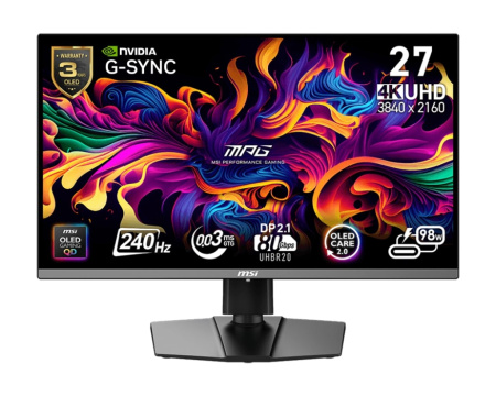 MSI Монітор 26.5" MPG 272URX QD-OLED 2xHDMI, DP, 2xUSB, USB-C, Audio, OLED, 3840x2160, 240Hz, 0.03ms, DCI-P3 99%, AdaptiveSync, Pivot, HDR400 - фото 1
