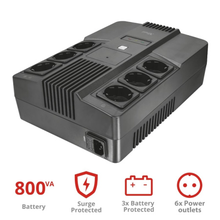 Trust Джерело безперебійного живлення Maxxon 800VA UPS with 6 standard wall power outlets BLACK - фото 9