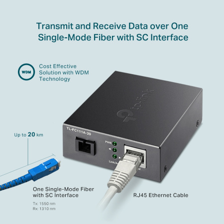 TP-Link Медіаконвертер FC111A-20 1xFE, 100Base-LX, SM, WDM, 20km, SC - фото 5