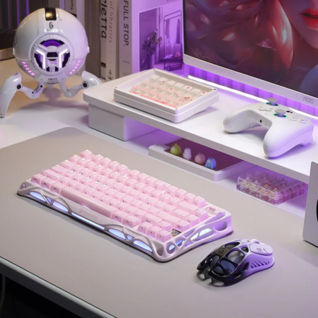 Клавіатура механічна GravaStar Mercury K1 80keys, GravaStar x Kailh Cheery Pink, EN, BT/WL/USB, Sakura Pink - фото 6