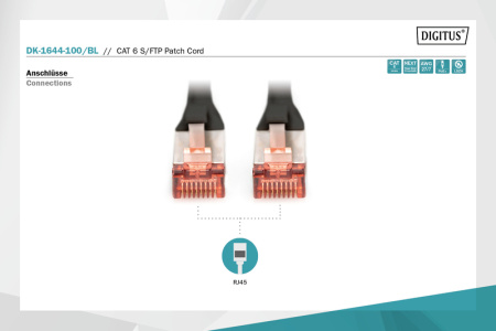 Патч-корд DIGITUS CAT 6 S-FTP, 10м, AWG 27/7, LSZH, чорний - фото 4