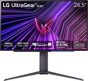 LG Монітор 27" 27GS95QE-B 2xHDMI, DP, USB, Audio, OLED, 2560x1440, 240Hz, 0.03ms, DCI-P3 98.5%, G-SYNC, FreeSync, AdaptiveSync, Pivot, DisplayHDR TRUE BLACK 400 LG Монітор 27" 27GS95QE-B 2xHDMI, DP, USB, Audio, OLED, 2560x1440, 240Hz, 0.03ms, DCI-P3 98.5%, G-SYNC, FreeSync, AdaptiveSync, Pivot, DisplayHDR TRUE BLACK 400