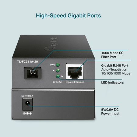 TP-Link Медіаконвертер FC311A-20 1xGE, 1x1000BASE-LX, SM, WDM, 20km, SC - фото 5