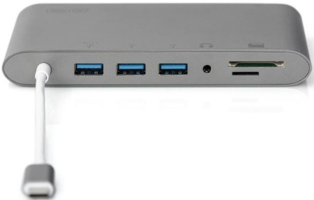 Хаб DIGITUS USB-C > HDMI/VGA/miniDisplayPort/3xUSB-A/USB-C/SD/MicroSD/RJ54/Audio - фото 1