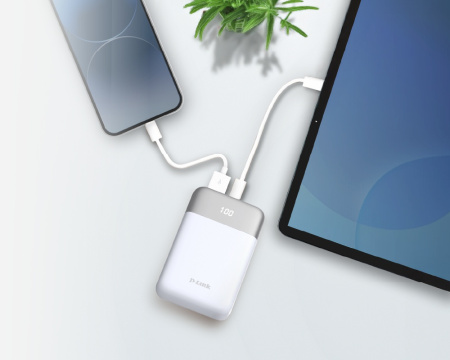Акумулятор портативний літій-іонний Power Bank D-Link 10000мА*год 18Вт 1xUSB-A, 1xUSB-C, білий - фото 2