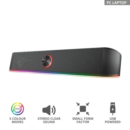 Trust Акустична система GXT 619 Thorne Саундбар, USB/AUX, RGB, чорний - фото 7