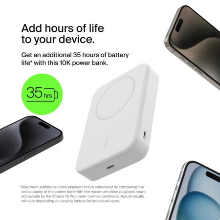 Belkin Акумулятор портативний літій-іонний Power Bank 8000мА·год, 15Вт, MagSafe Qi2, білий - фото 2