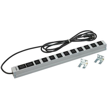 ZPAS Пристрій розподілу електроживлення 0U, 560mm, вертикальний, 16A, 10xC13, 2xC19, кабель 3м