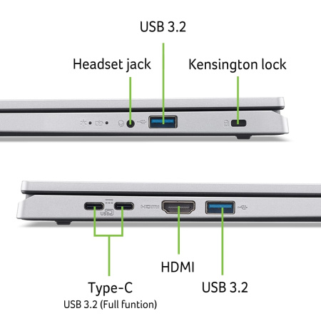 Acer Ноутбук Aspire Go AG15-21P 15.6" FHD IPS, AMD R5-7520U, 16GB, F512GB, UMA, Lin, сріблястий - фото 2
