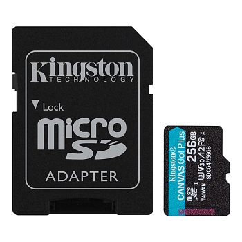 Карта пам'яті Kingston microSD  256GB C10 UHS-I U3 A2 V30 R200/W160MB/s + SD