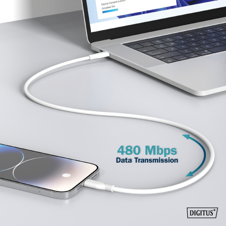 Digitus Кабель USB-A > Lightning заряджання/синхронізації, 2м, USB 2.0, 12W, силіконовий, білий - фото 6