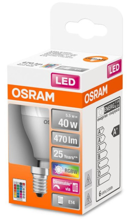 Osram Лампа LED Е14 RGB 5.5Вт 2700K пульт ДУ Р45 STAR - фото 2 Osram Лампа LED Е14 RGB 5.5Вт 2700K пульт ДУ Р45 STAR - фото 2