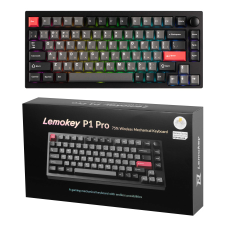 Клавіатура механічна Lemokey  P1 Pro 84Key, Keychron Super Banana, WL/BT/USB-A, QMK/VIA, Hot-Swap, EN/UKR, RGB,  Knob, Carbon Black - фото 9