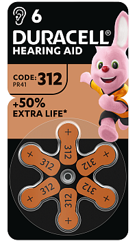 Батарейки для слухових апаратів Duracell розмір 312, 6 шт.
