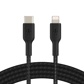 Кабель USB-C > Lightning заряджання/синхронізації Belkin 2м, 30Вт, Type-C, плетений, чорний