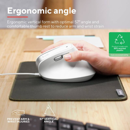 Миша Trust Bayo 2 Ergonomic, USB-A, біла - фото 2