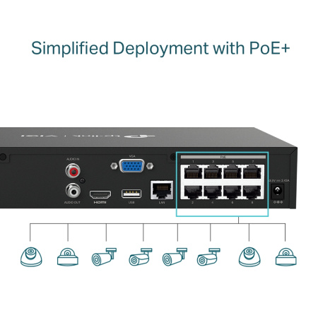 IP-Відеореєстратор TP-LINK VIGI NVR1008H-8MP, 8 каналів Poe, 2xUSB, H265+, 1xHDD, до 16 ТБ, чорний - фото 7 IP-Відеореєстратор TP-LINK VIGI NVR1008H-8MP, 8 каналів Poe, 2xUSB, H265+, 1xHDD, до 16 ТБ, чорний - фото 7