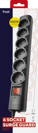 Розгалуджувач мережевий Trust Surge Guard, 1.8м, 4xТипF, чорний - фото 7