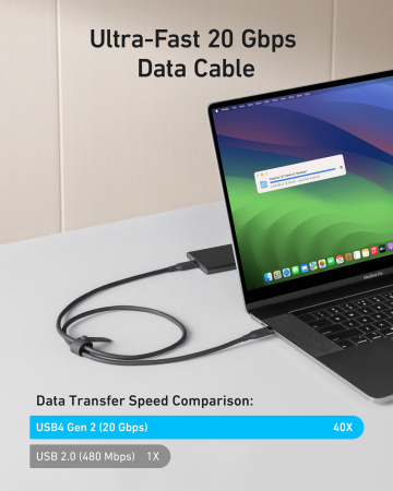 Кабель Anker USB-C to USB-C - 0.9m 240W 20 Gbps 4K Video Tranfer Bio-Nylon Black - фото 2