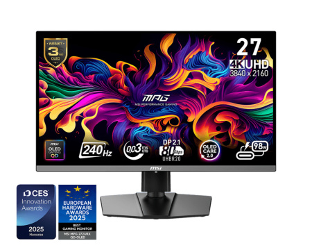 Монітор MSI 26.5" MPG 272URX QD-OLED 2xHDMI, DP, 2xUSB, USB-C, Audio, OLED, 3840x2160, 240Hz, 0.03ms, DCI-P3 99%, AdaptiveSync, Pivot, HDR400 - фото 1