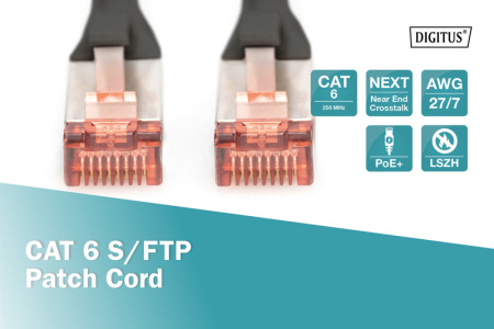 Патч-корд DIGITUS CAT 6 S-FTP, 10м, AWG 27/7, LSZH, чорний - фото 5