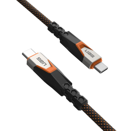 UAG Кабель USB-C > USB-C 3.2 заряджання/синхронізації 0.75м, 240Вт, Type-C, Rugged Double Braided Nylon, Black/Orange - фото 5