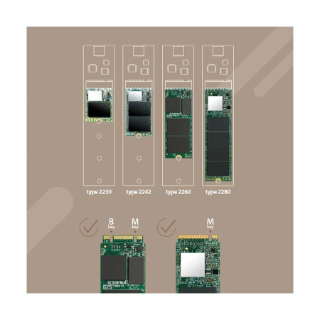 Портативний корпус Transcend для SSD Enclosure Kit M.2 PCIe/M.2 SATA 2230/2242/2260/2280 USB USB Type-A + Type-C Чёрный - фото 4