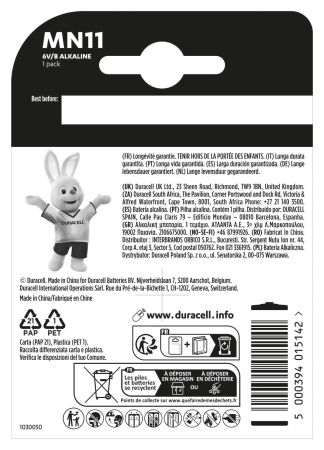 Спеціальна лужна батарейка Duracell MN11 6V, (A11 / 11A), 1 шт. в упаковці
 - фото 3