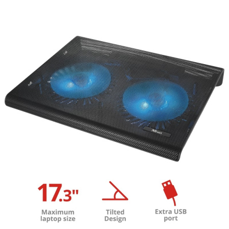 Підставка для ноутбука Trust Azul, до 17.3", 2xUSB-A, BLUE LED, чорний - фото 7