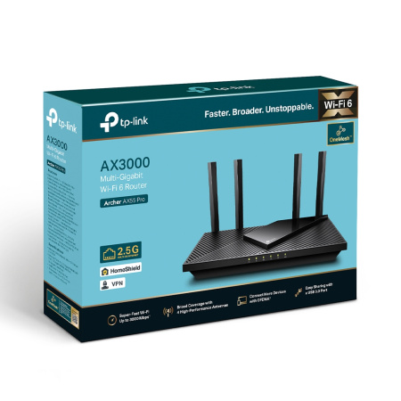 Маршрутизатор TP-LINK ARCHER AX55 PRO AX3000, 3xGE LAN, 1xGE WAN/LAN, 1x2.5GE WAN/LAN, 1xUSB 3.0, MESH - фото 13