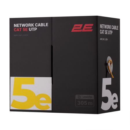 Кабель "вита пара" 2E CAT 5e, U-UTP, 305м, AWG 24/1, LSZH, жовтий - фото 1