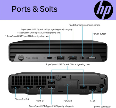 HP Комп'ютер персональний неттоп Pro 400-G9 Mini, Intel i3-13100T, 8GB, F512GB, UMA, WiFi, кл+м, 3р, DOS - фото 5