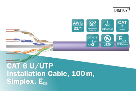 Кабель "вита пара" DIGITUS CAT 6 U-UTP, 100м, AWG 23/1, LSZH-1, фіолетовий - фото 3