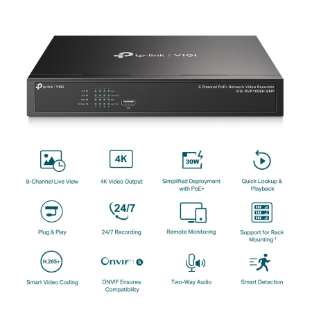 IP-Відеореєстратор TP-LINK VIGI NVR1008H-8MP, 8 каналів Poe, 2xUSB, H265+, 1xHDD, до 16 ТБ, чорний - фото 3 IP-Відеореєстратор TP-LINK VIGI NVR1008H-8MP, 8 каналів Poe, 2xUSB, H265+, 1xHDD, до 16 ТБ, чорний - фото 3