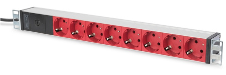Пристрій розподілу електроживлення DIGITUS 1U, 8xSchuko red, 10A, 250V, запобіжник, вилка C14 - фото 1