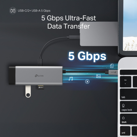 Хаб USB TP-LINK UH7020C USB-C > 2xUSB3.0/1xUSB-C/xHDMI/1xSD/1xmicroSD/1xPD 100Wh - фото 10