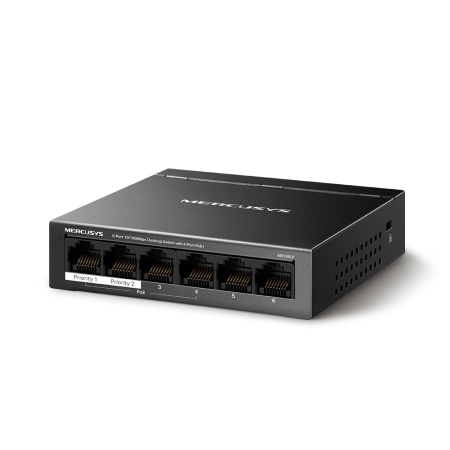 Комутатор MERCUSYS MS106LP 6xFE (4xPoE), 40Вт, Некерований - фото 2