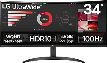 LG Монітор 34" 34WR50QK-B 2xHDMI, DP, Audio, VA, 3440x1440, 21:9, 100Hz, sRGB 99%, CURVED, FreeSync, HDR10 LG Монітор 34" 34WR50QK-B 2xHDMI, DP, Audio, VA, 3440x1440, 21:9, 100Hz, sRGB 99%, CURVED, FreeSync, HDR10