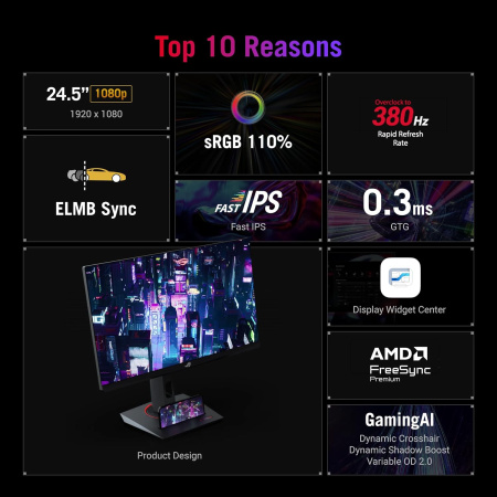 ASUS Монітор 24.5" ROG Strix XG259QNS 2xHDMI, DP, 2xUSB, Audio, IPS, 380Hz, 0.3ms, sRGB 110%, AdaptiveSync, Pivot, HDR400 - фото 11