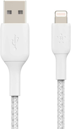 Кабель USB-A > Lightning заряджання/синхронізації Belkin 1м, 12Вт, плетений, білий - фото 2